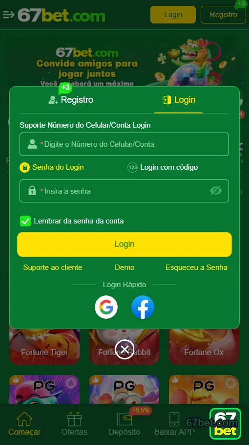 Acesso fácil na plataforma 67bet.com por dispositivo móvel